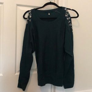 Anthropologie Dark Green Sweater with Beading